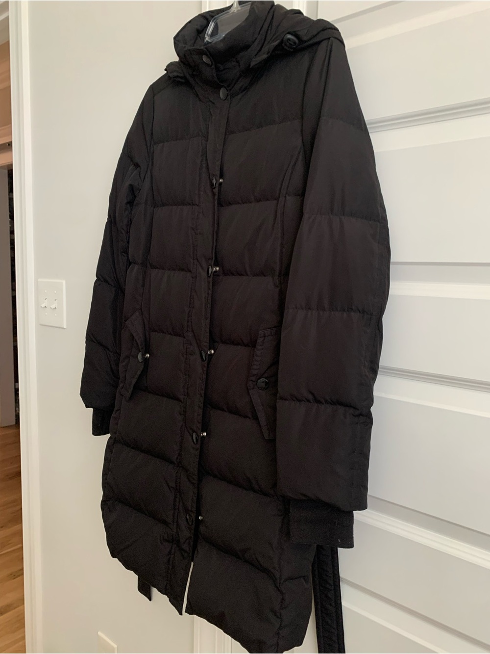 J. Crew Black Long Quilted Puffer Coat with Hood